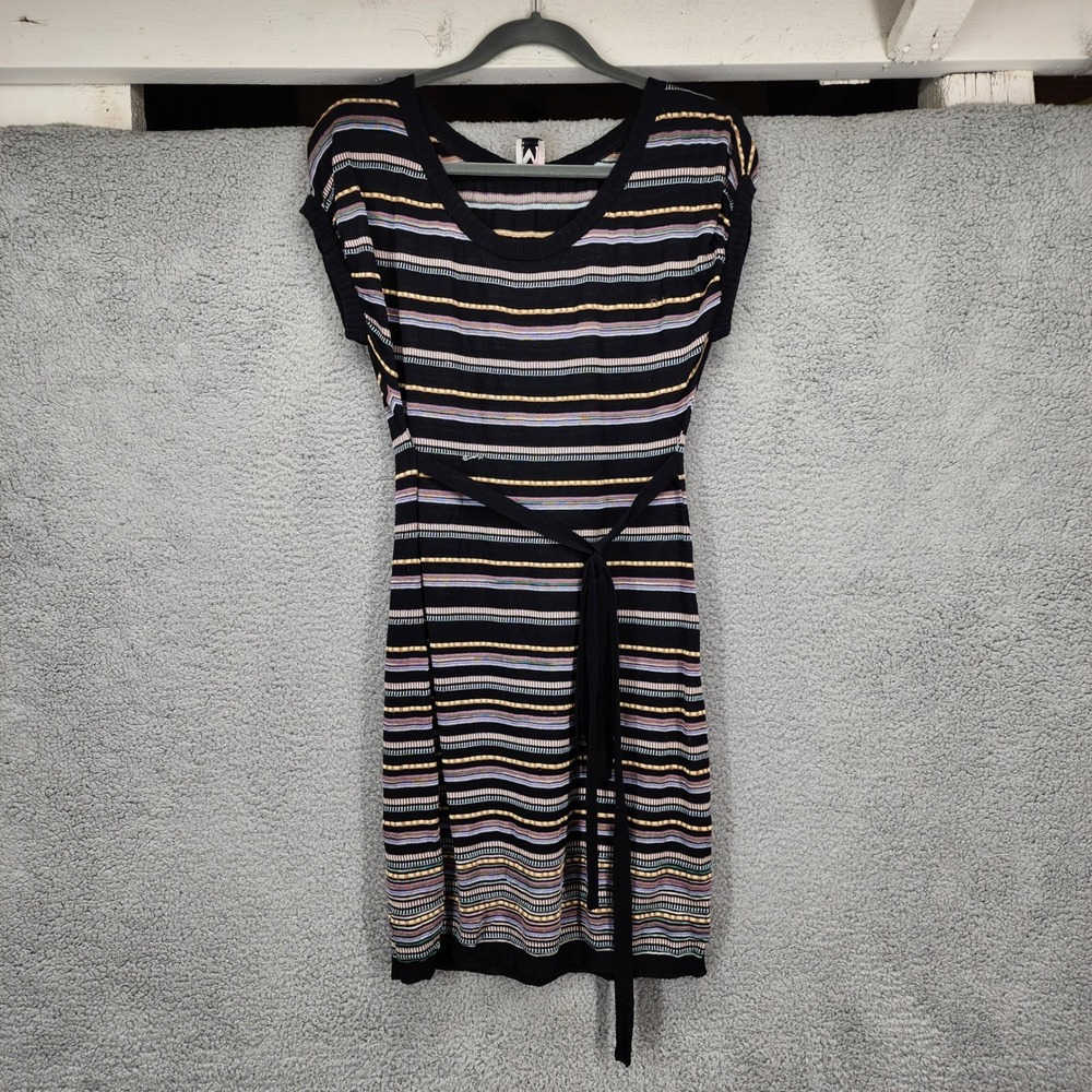 M Missoni Women's Size 4 Black Striped Knit Midi Dress With Belt Made in Italy